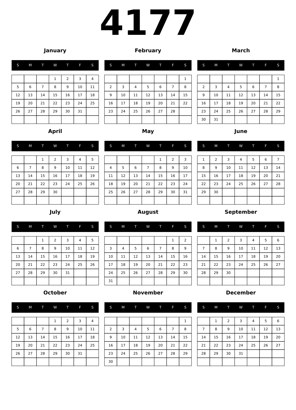 Printable 4177 Calendars