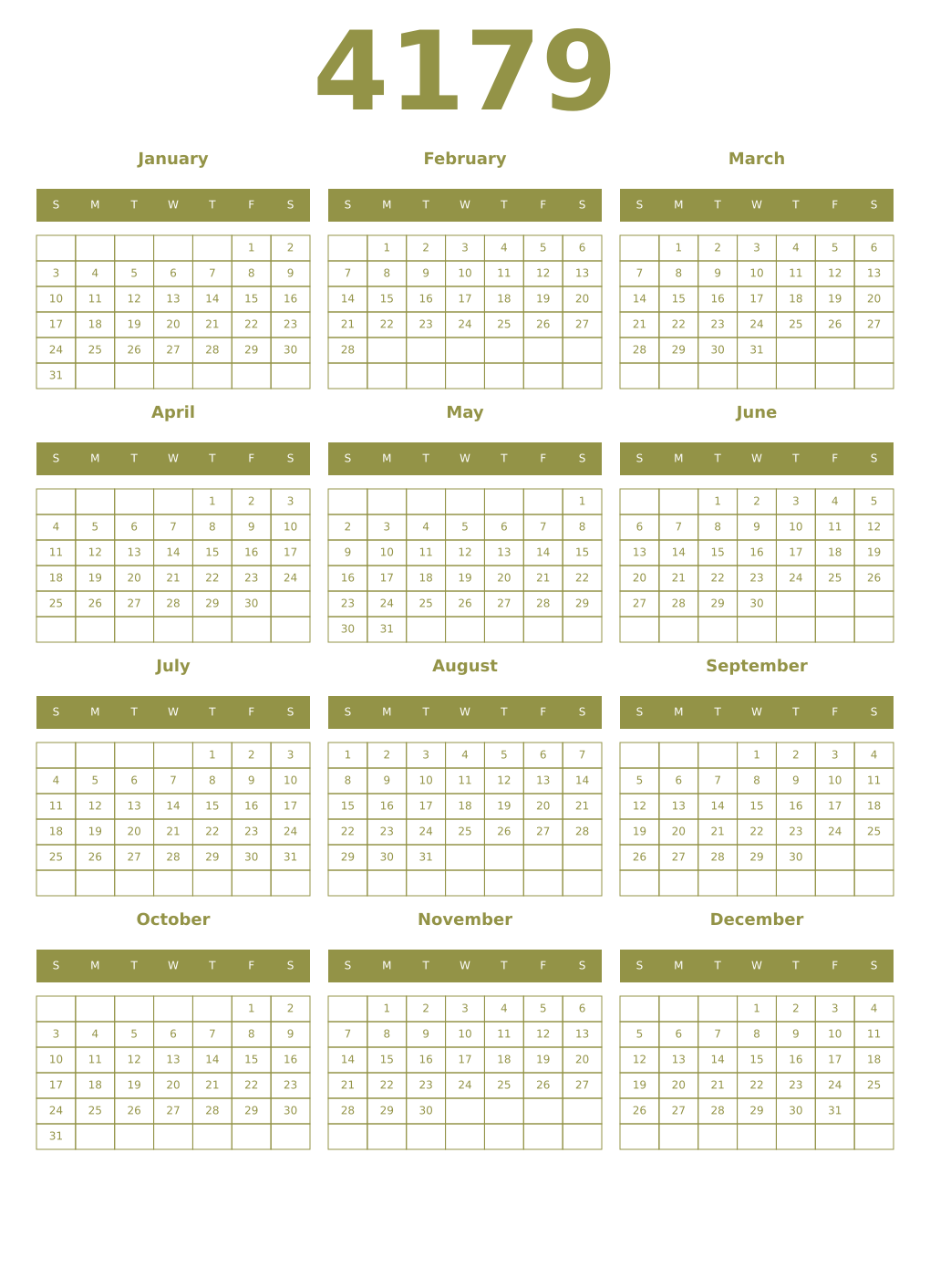 Printable 4179 Year Calendars eburnean