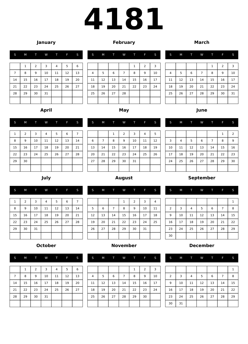 Printable 4181 Calendars