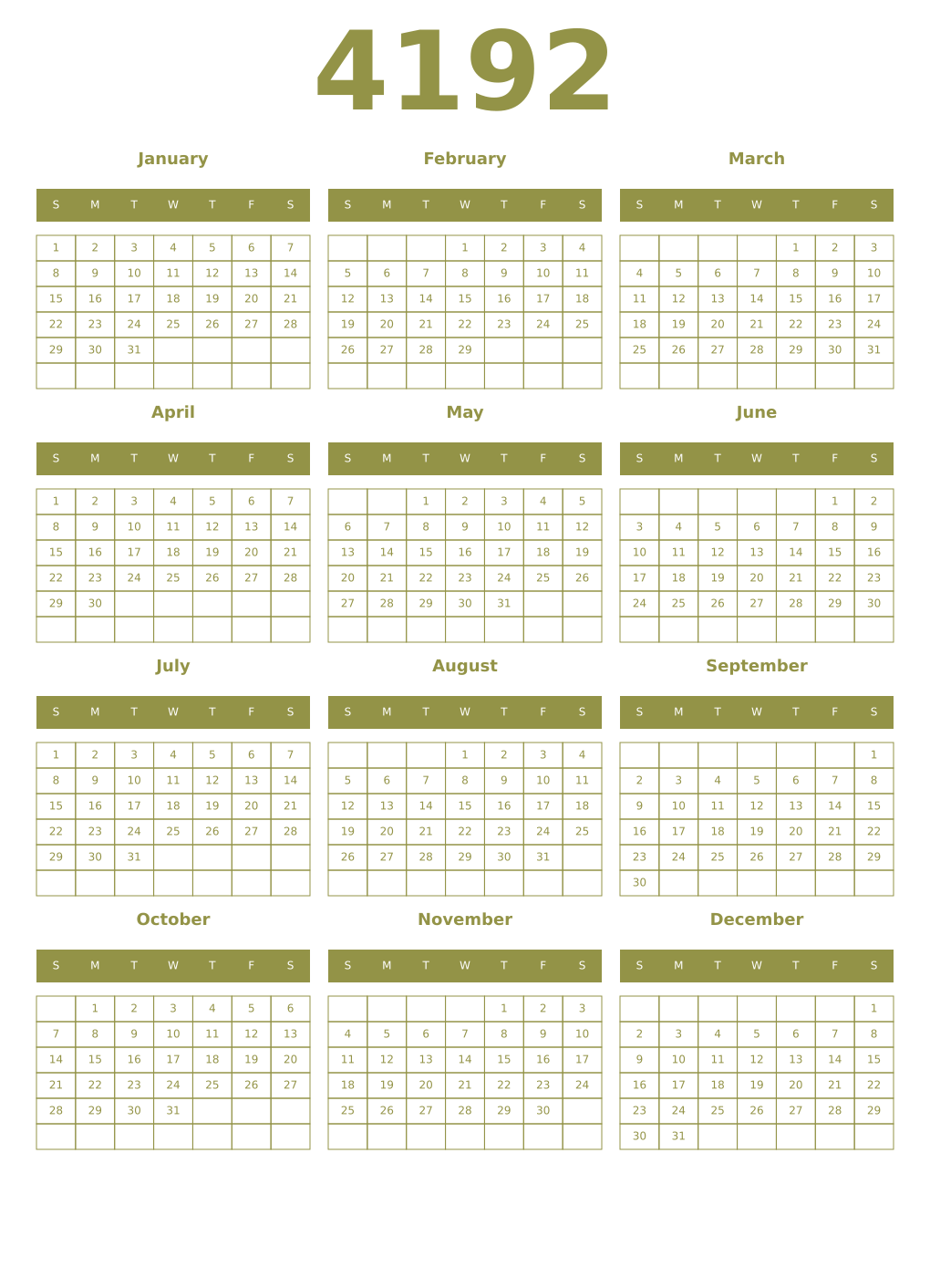 Printable 4192 Year Calendars eburnean