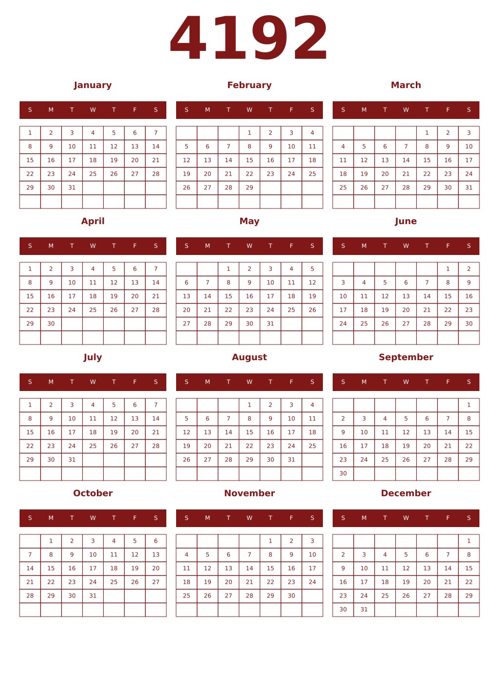 Printable 4192 Year Calendars falu