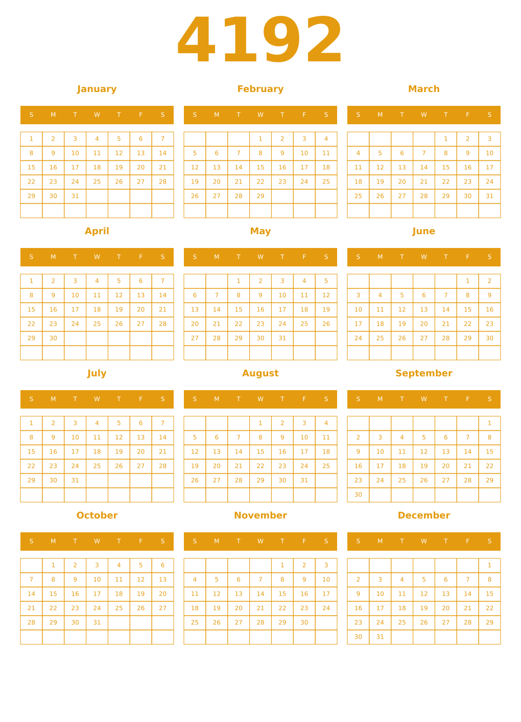Printable 4192 Year Calendars gamboge
