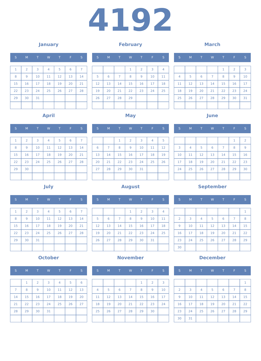 Printable 4192 Year Calendars glaucous