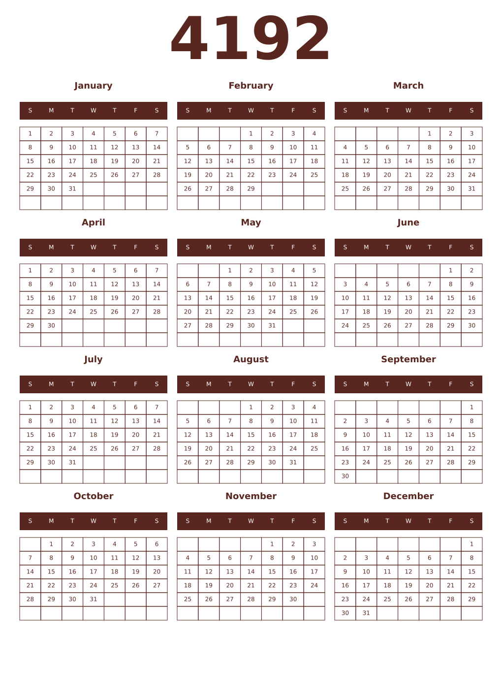 Printable 4192 Year Calendars mortuum