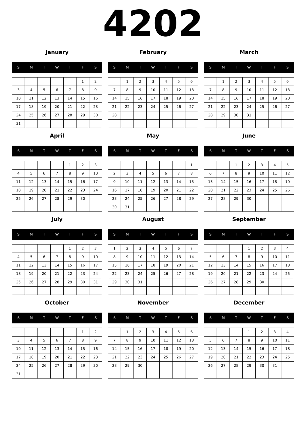 Printable 4202 Calendars