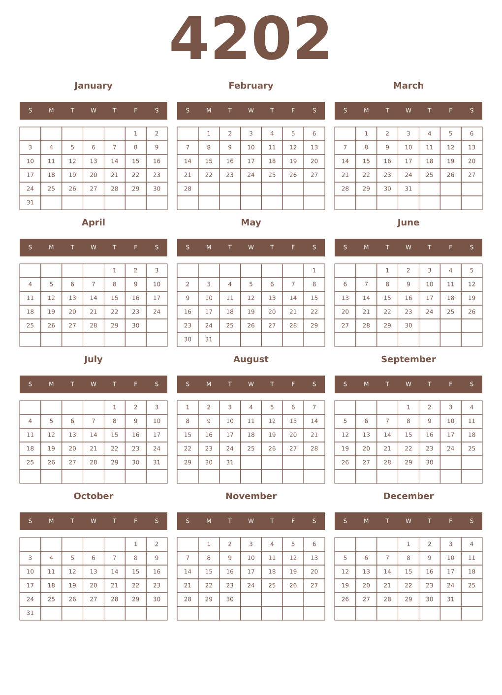 Printable 4202 Year Calendars coffe