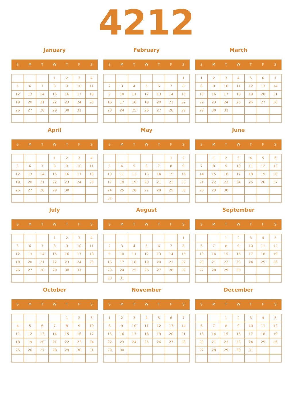 Printable 4212 Year Calendars orange