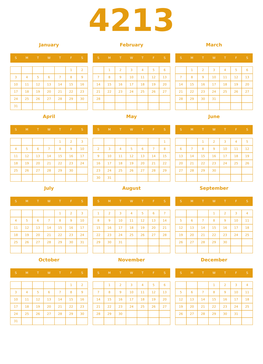 Printable 4213 Year Calendars gamboge