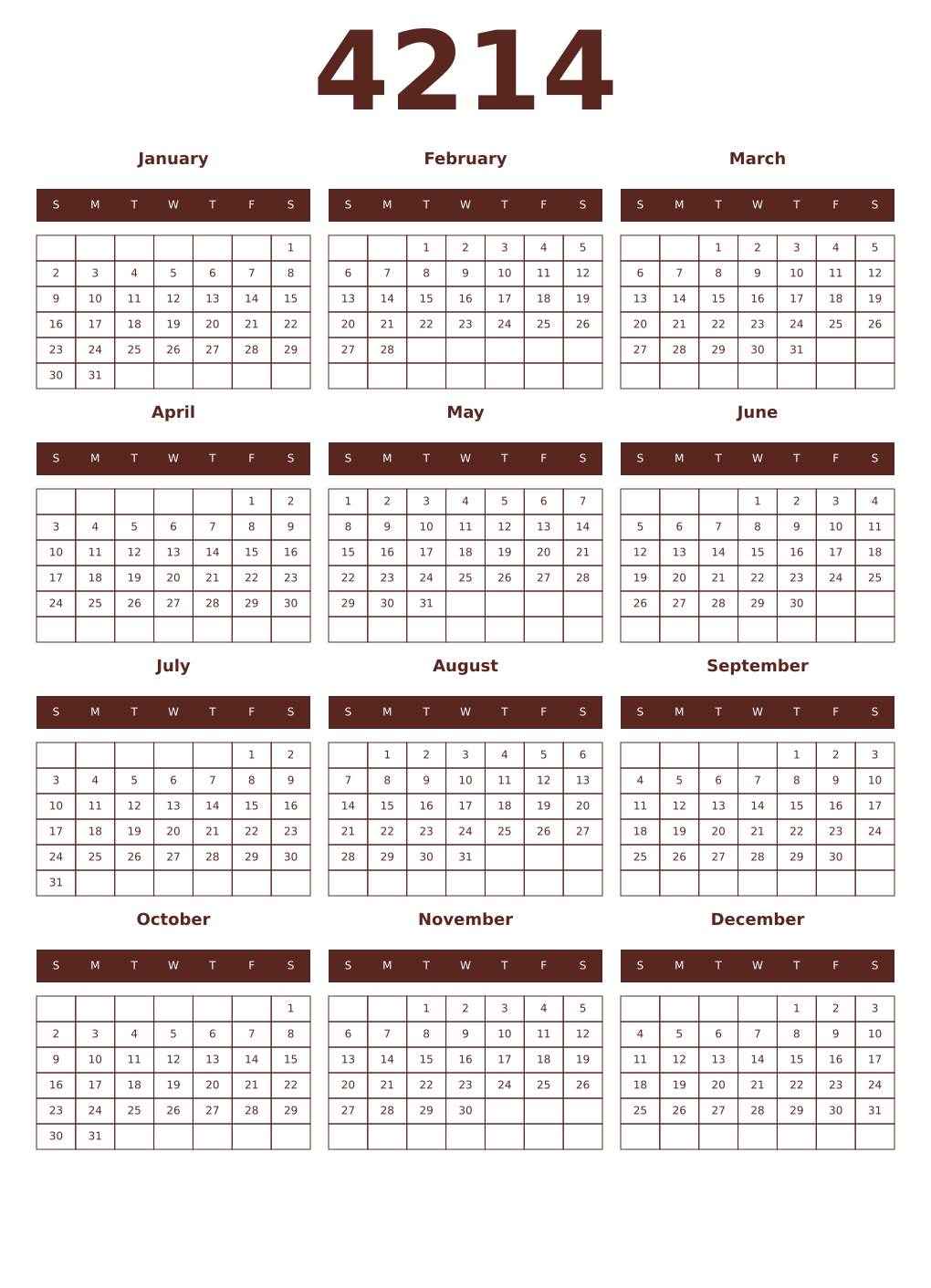 Printable 4214 Year Calendars mortuum
