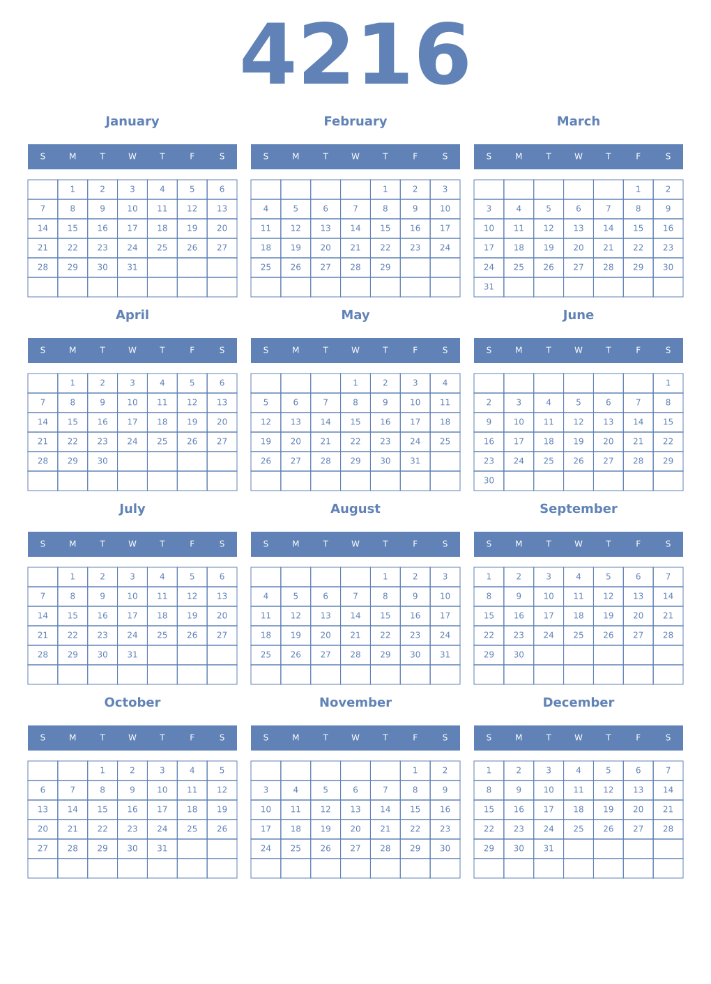 Printable 4216 Year Calendars glaucous