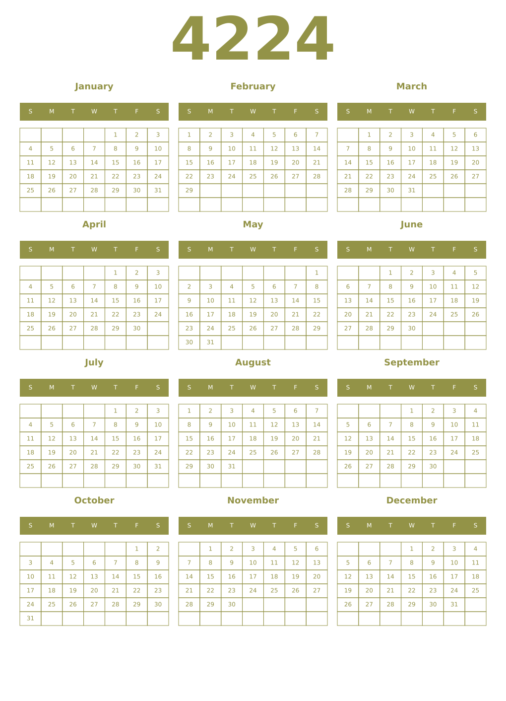 Printable 4224 Year Calendars eburnean