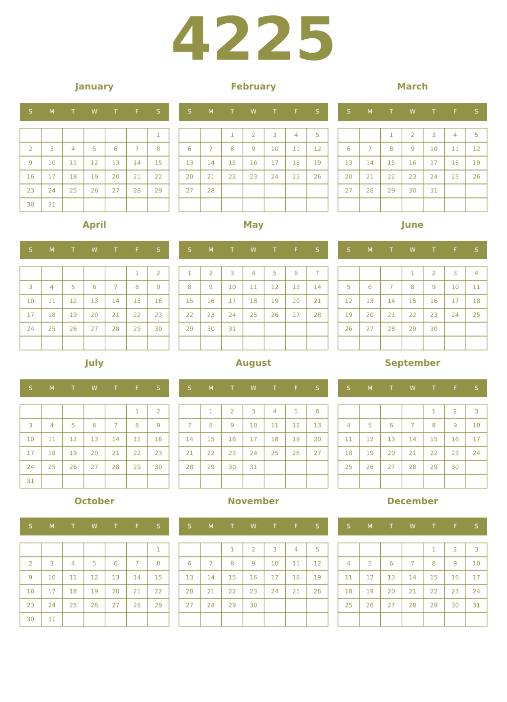 Printable 4225 Year Calendars eburnean