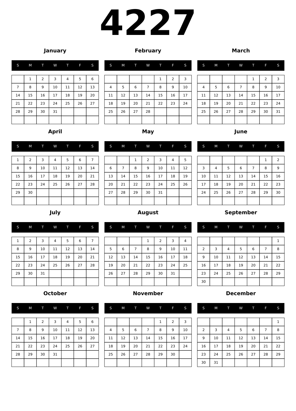 Printable 4227 Calendars