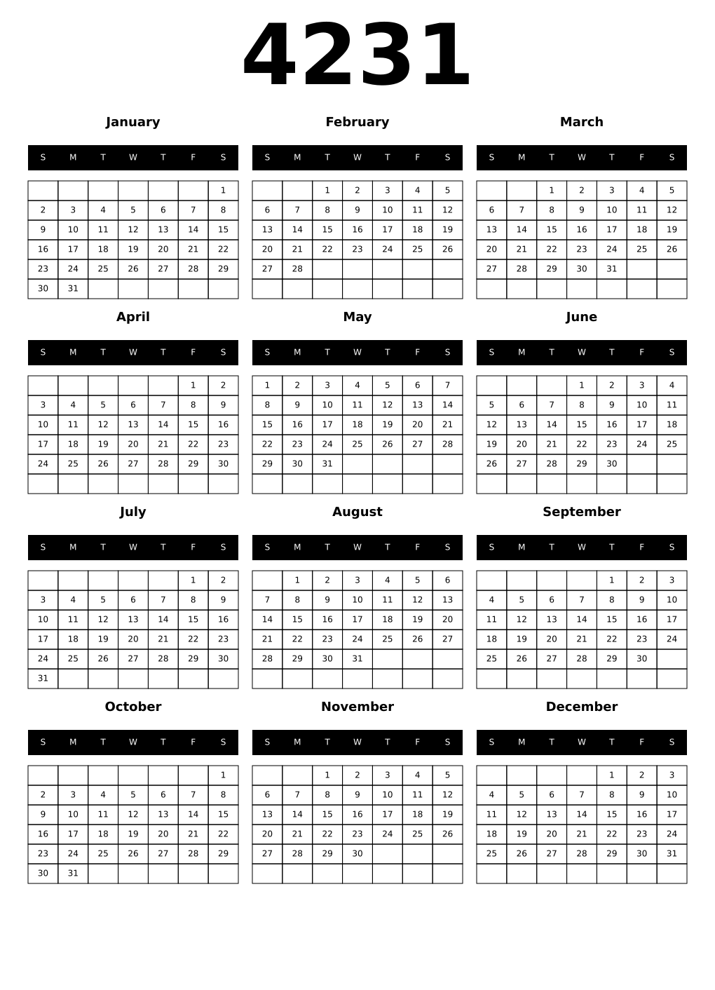 Printable 4231 Calendars
