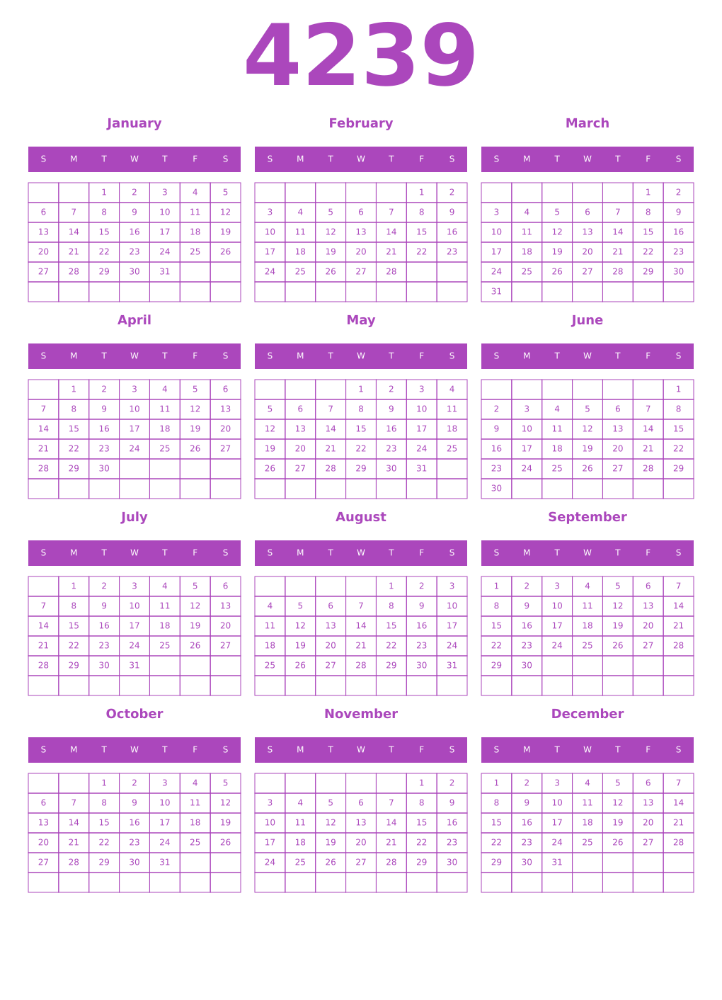 Printable 4239 Calendars