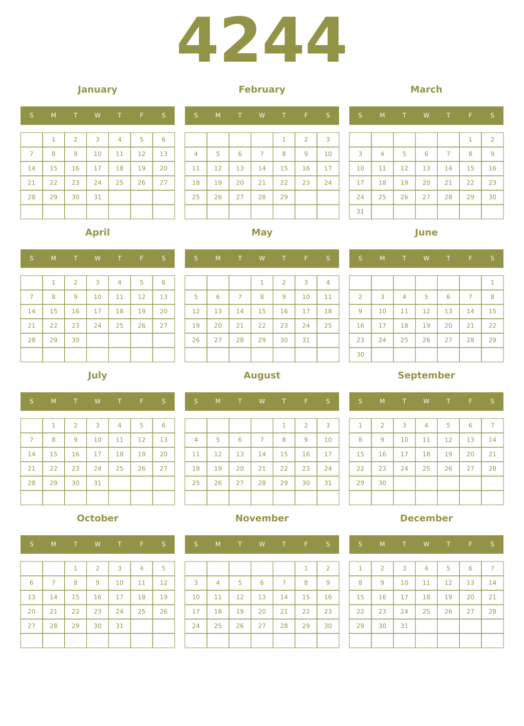 Printable 4244 Year Calendars eburnean