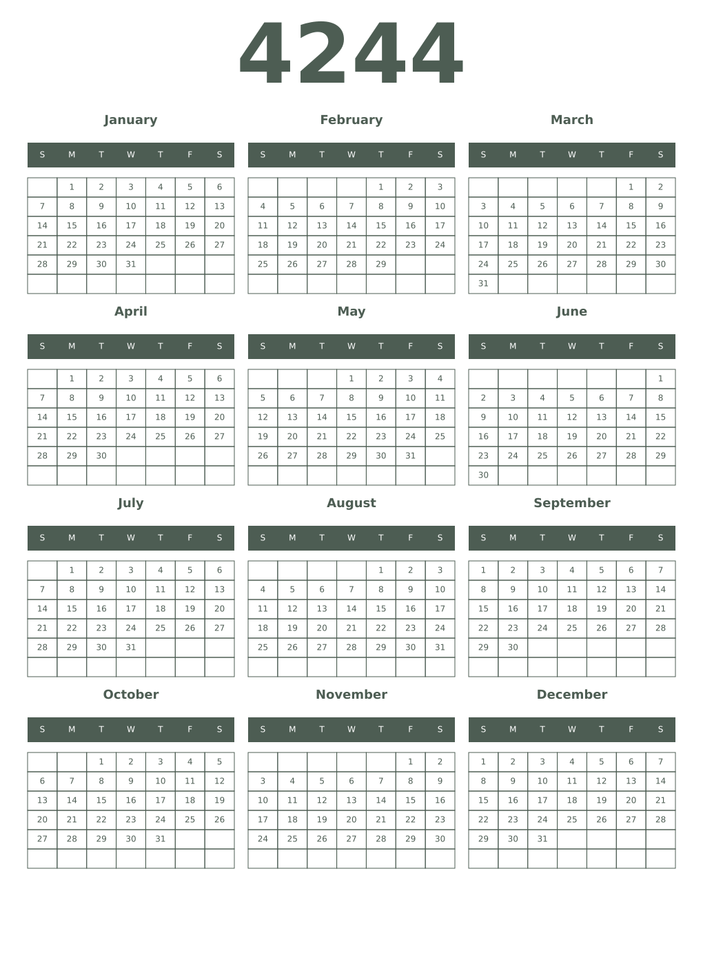 Printable 4244 Year Calendars feldgrau
