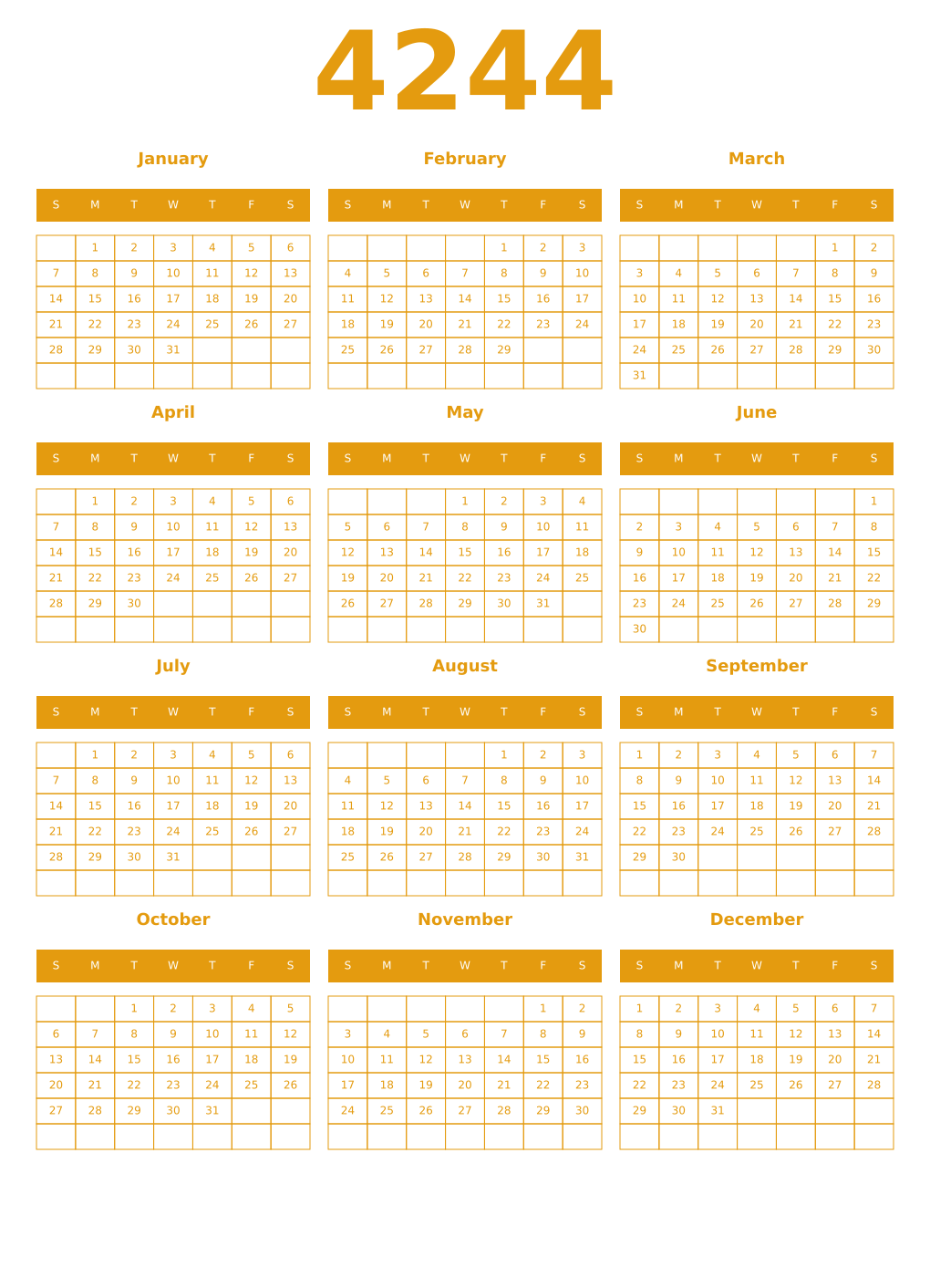 Printable 4244 Year Calendars gamboge