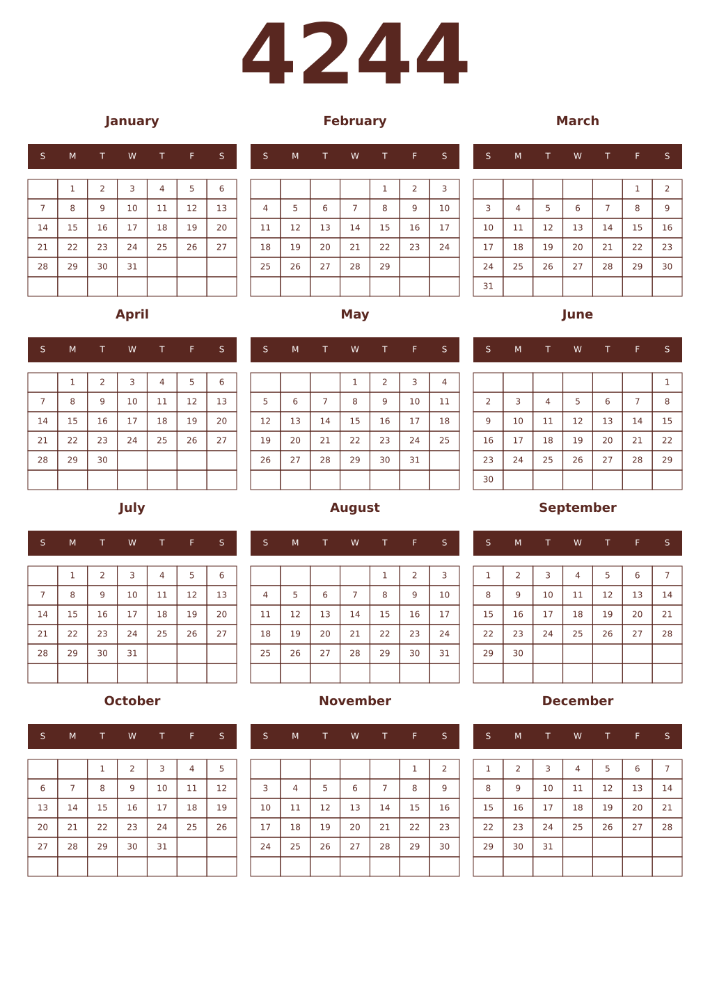 Printable 4244 Year Calendars mortuum