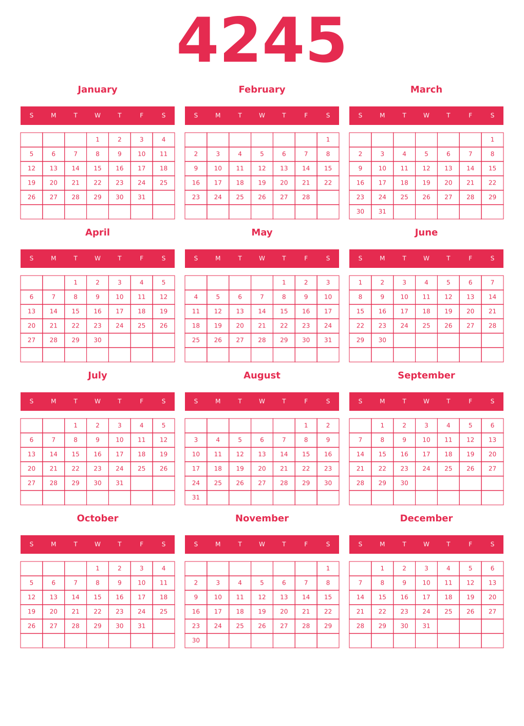 Printable 4245 Year Calendars amaranth