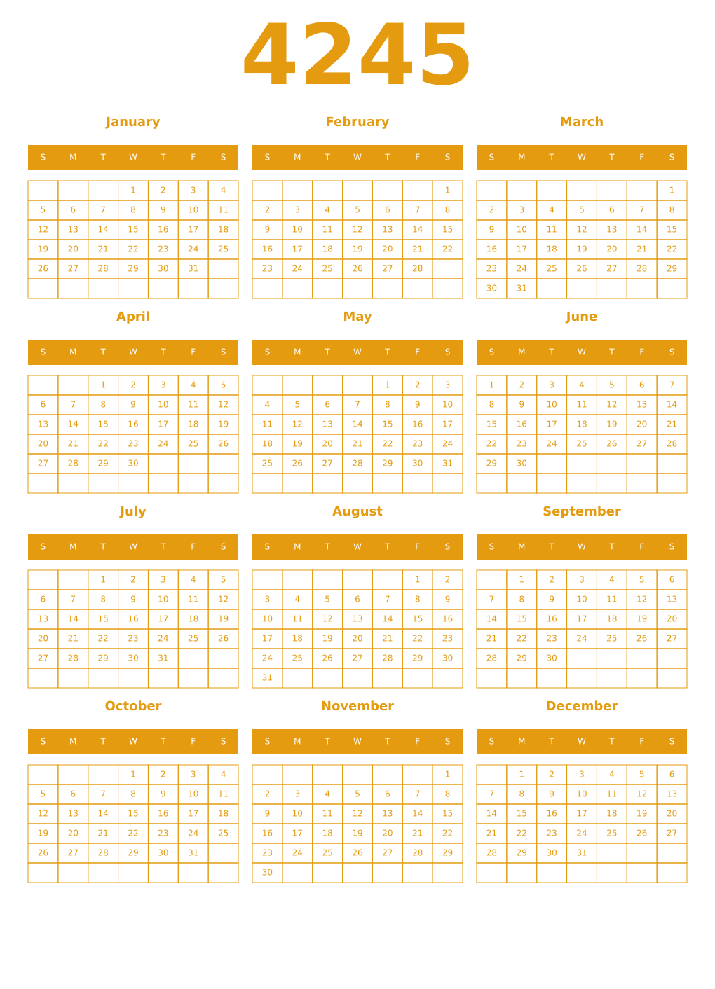 Printable 4245 Year Calendars gamboge