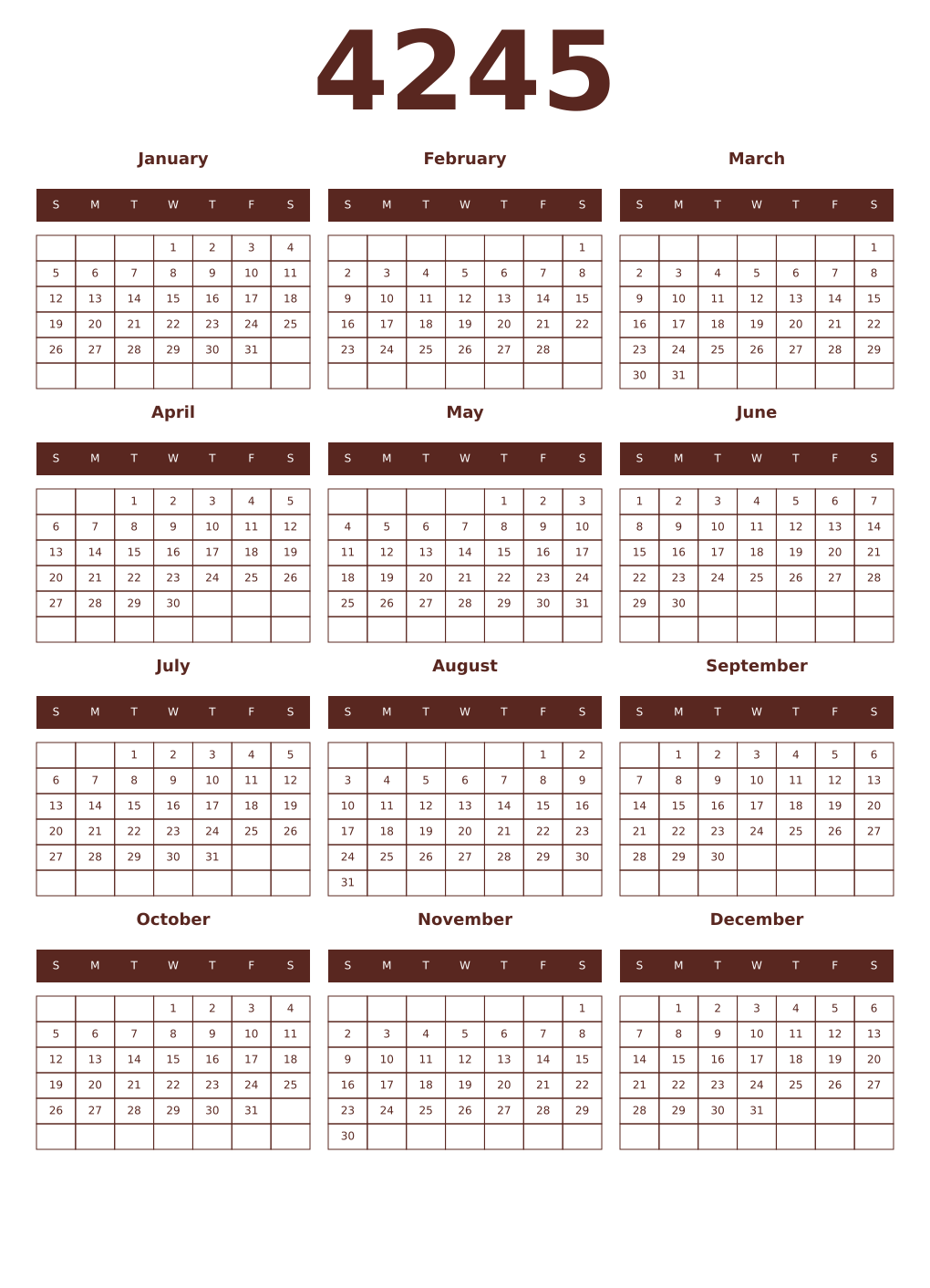 Printable 4245 Year Calendars mortuum