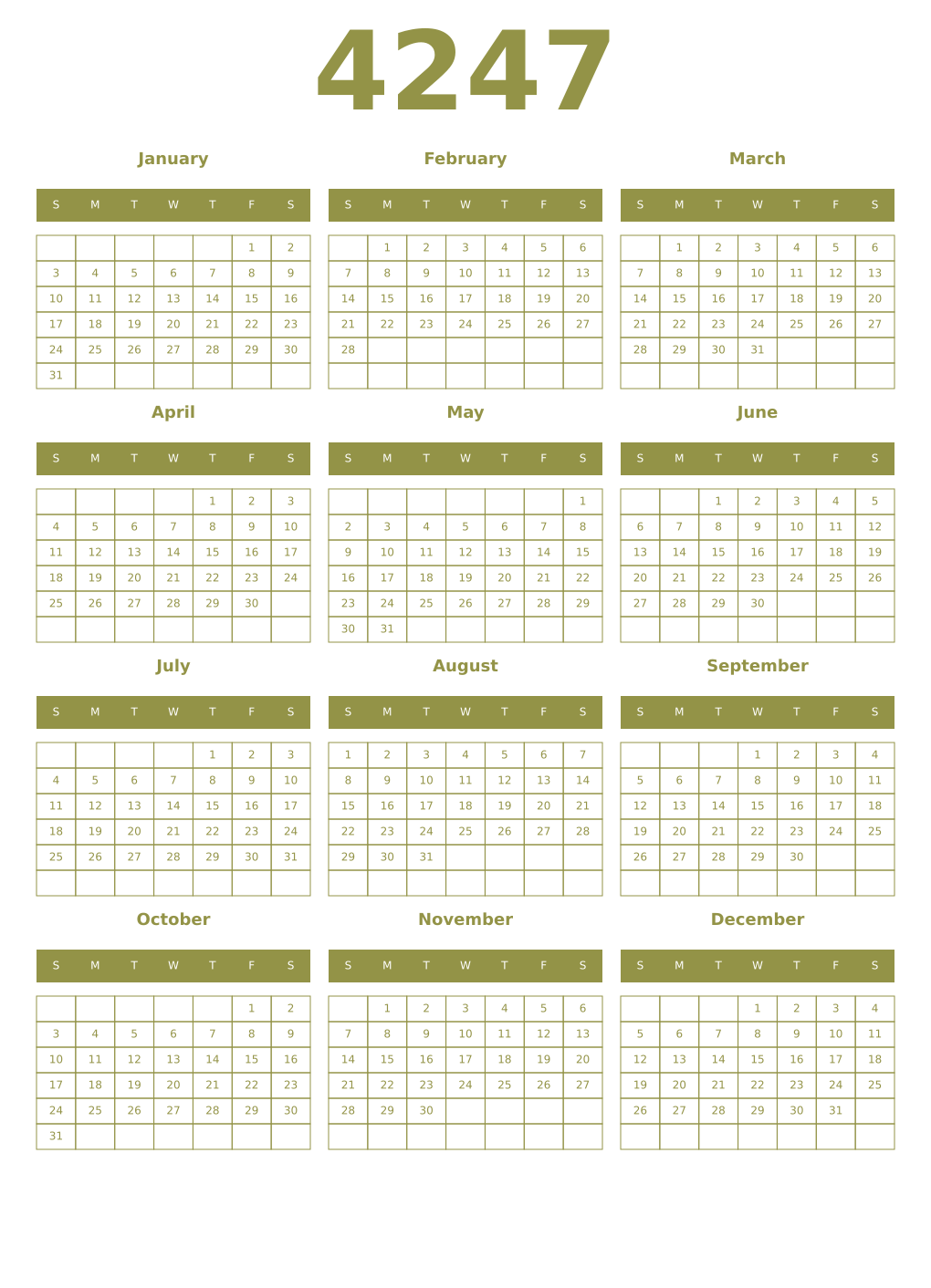 Printable 4247 Year Calendars eburnean