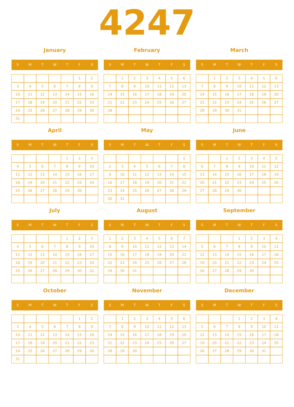 Printable 4247 Year Calendars gamboge