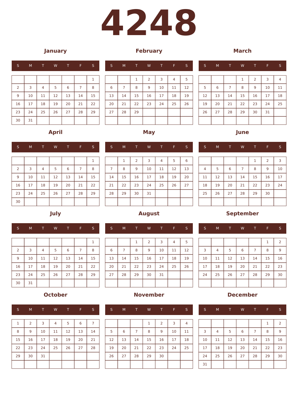 Printable 4248 Year Calendars mortuum