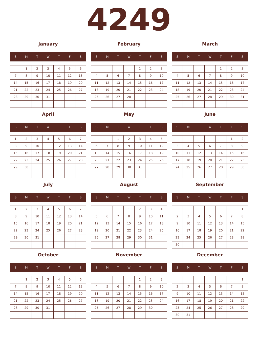 Printable 4249 Year Calendars mortuum
