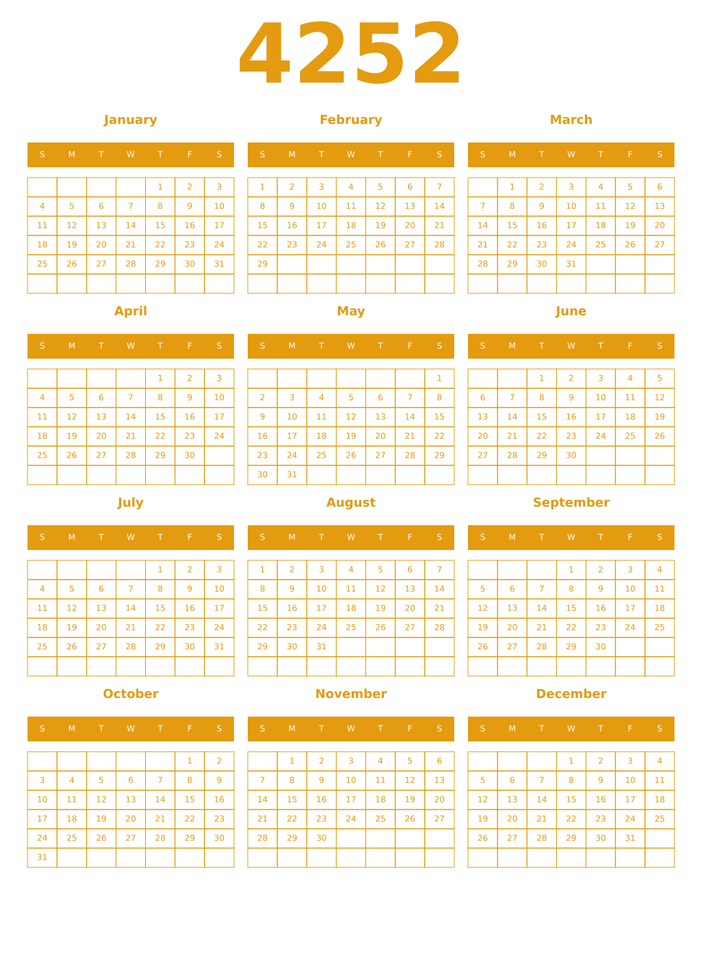 Printable 4252 Year Calendars gamboge