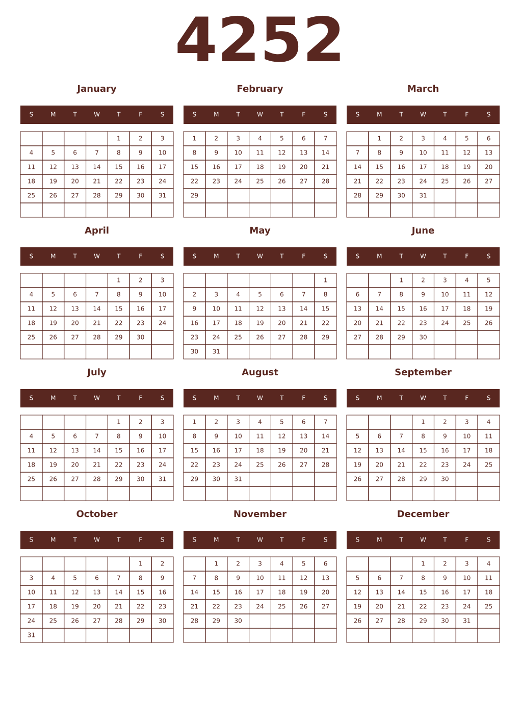 Printable 4252 Year Calendars mortuum