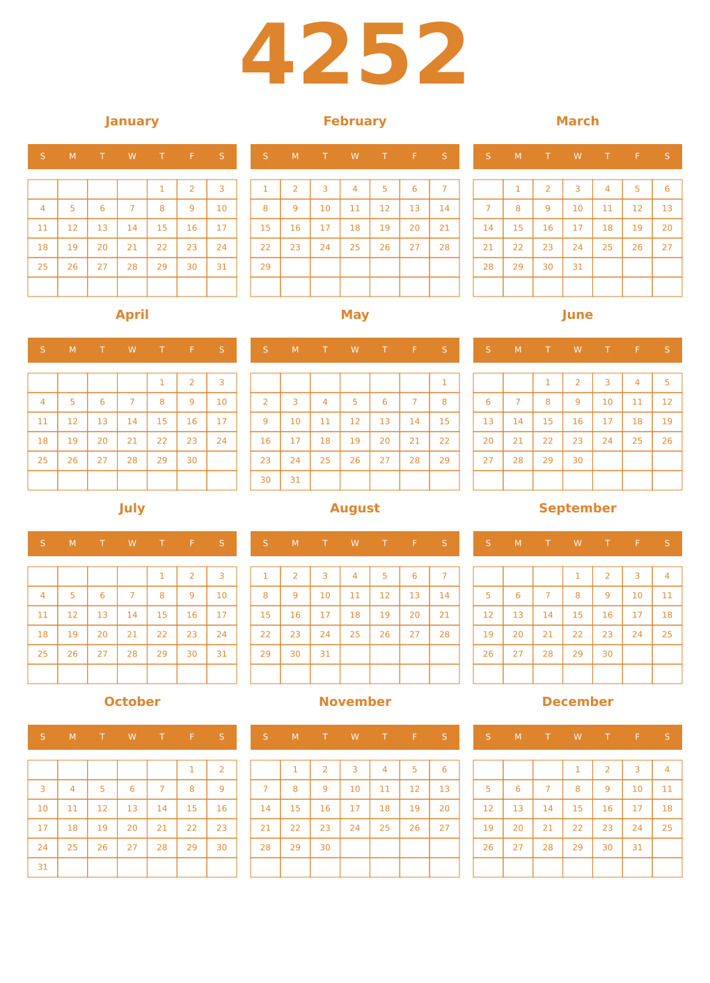 Printable 4252 Year Calendars orange