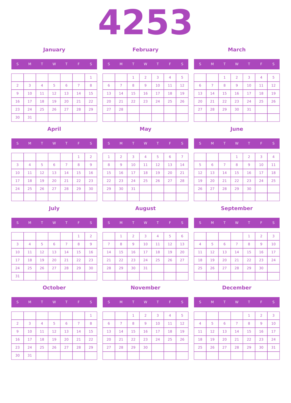 Printable 4253 Calendars