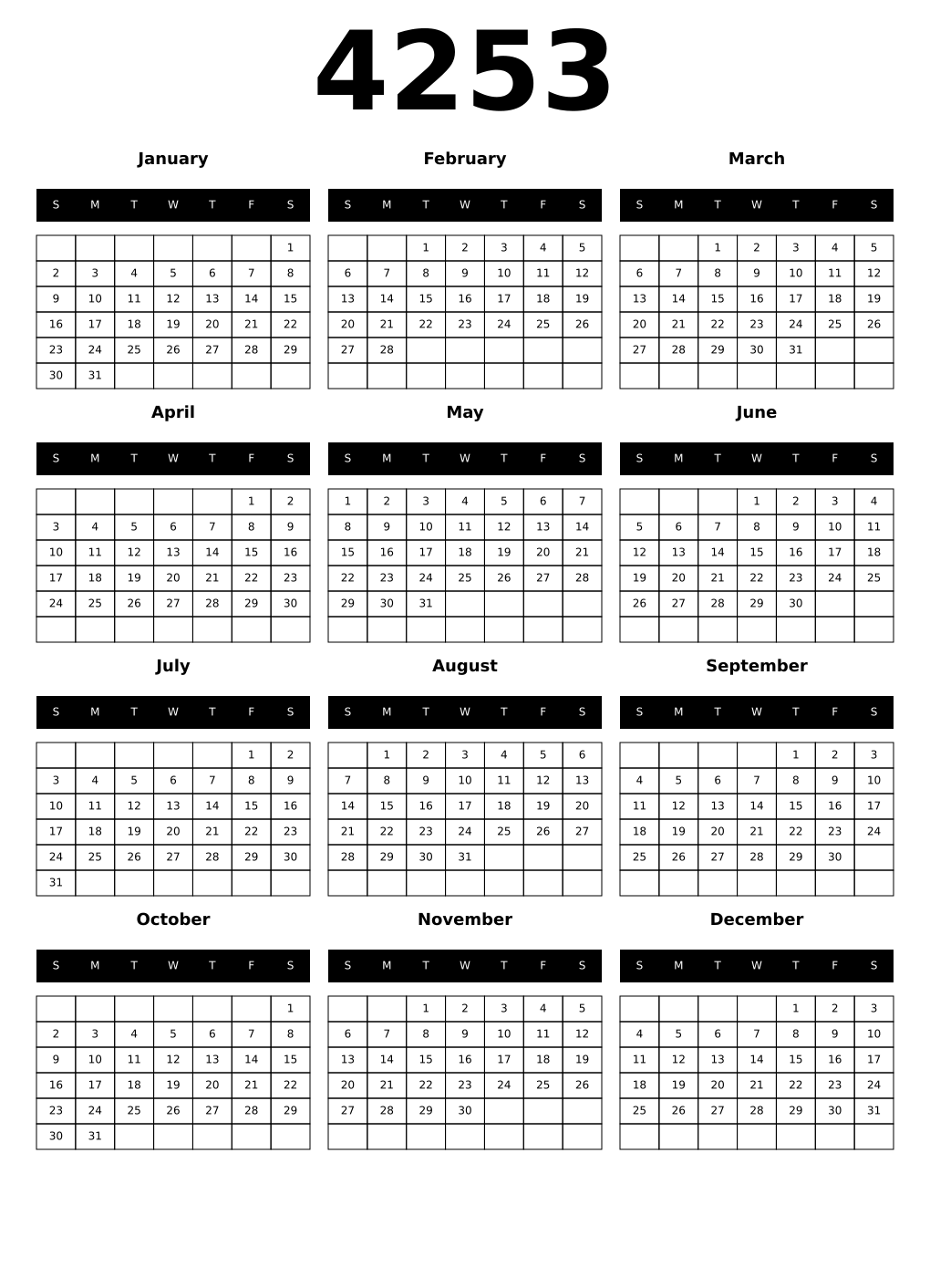 Printable 4253 Calendars