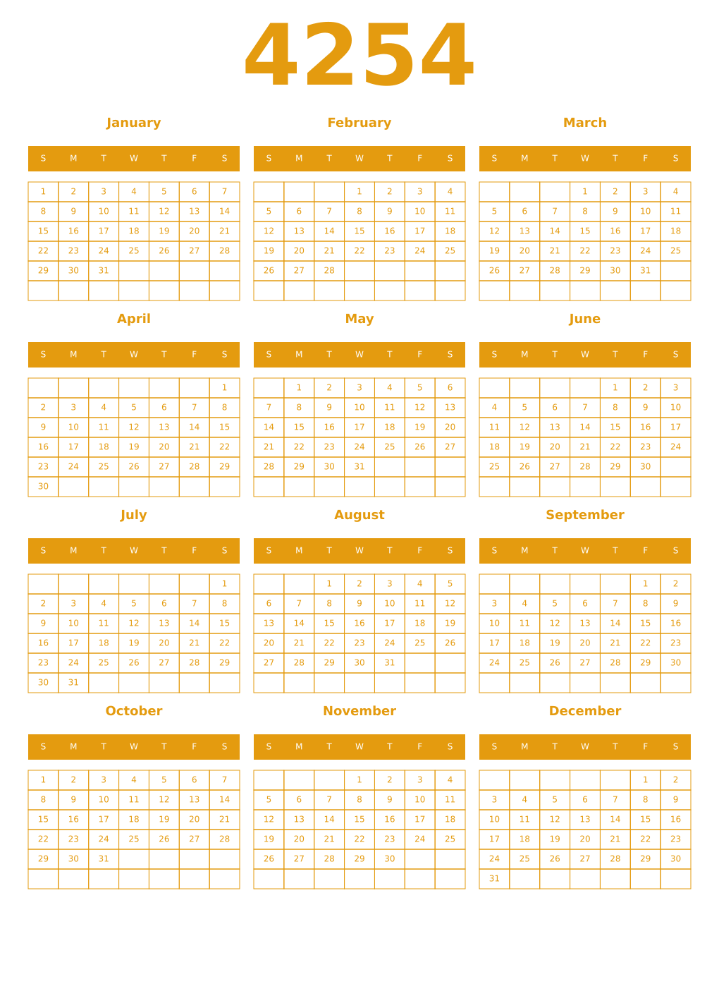 Printable 4254 Year Calendars gamboge