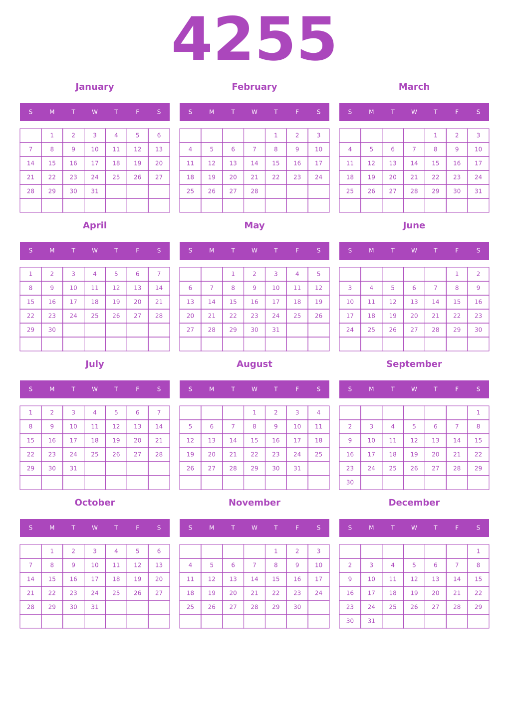 Printable 4255 Calendars