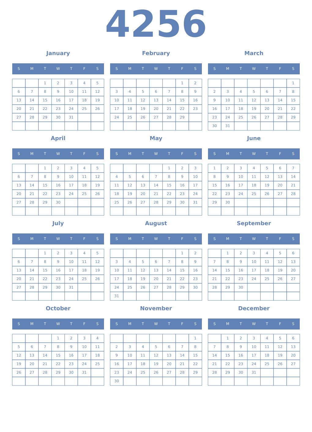 Printable 4256 Year Calendars glaucous