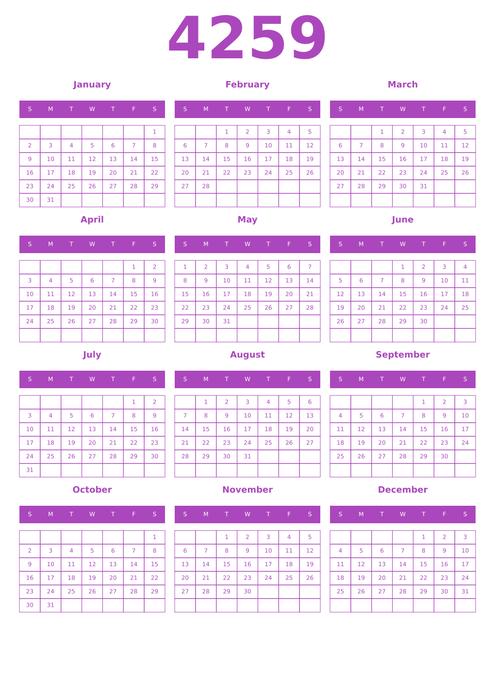 Printable 4259 Calendars