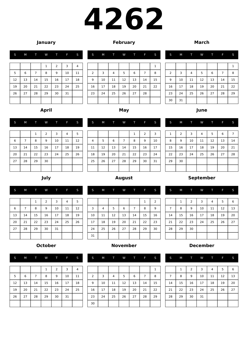 Printable 4262 Calendars