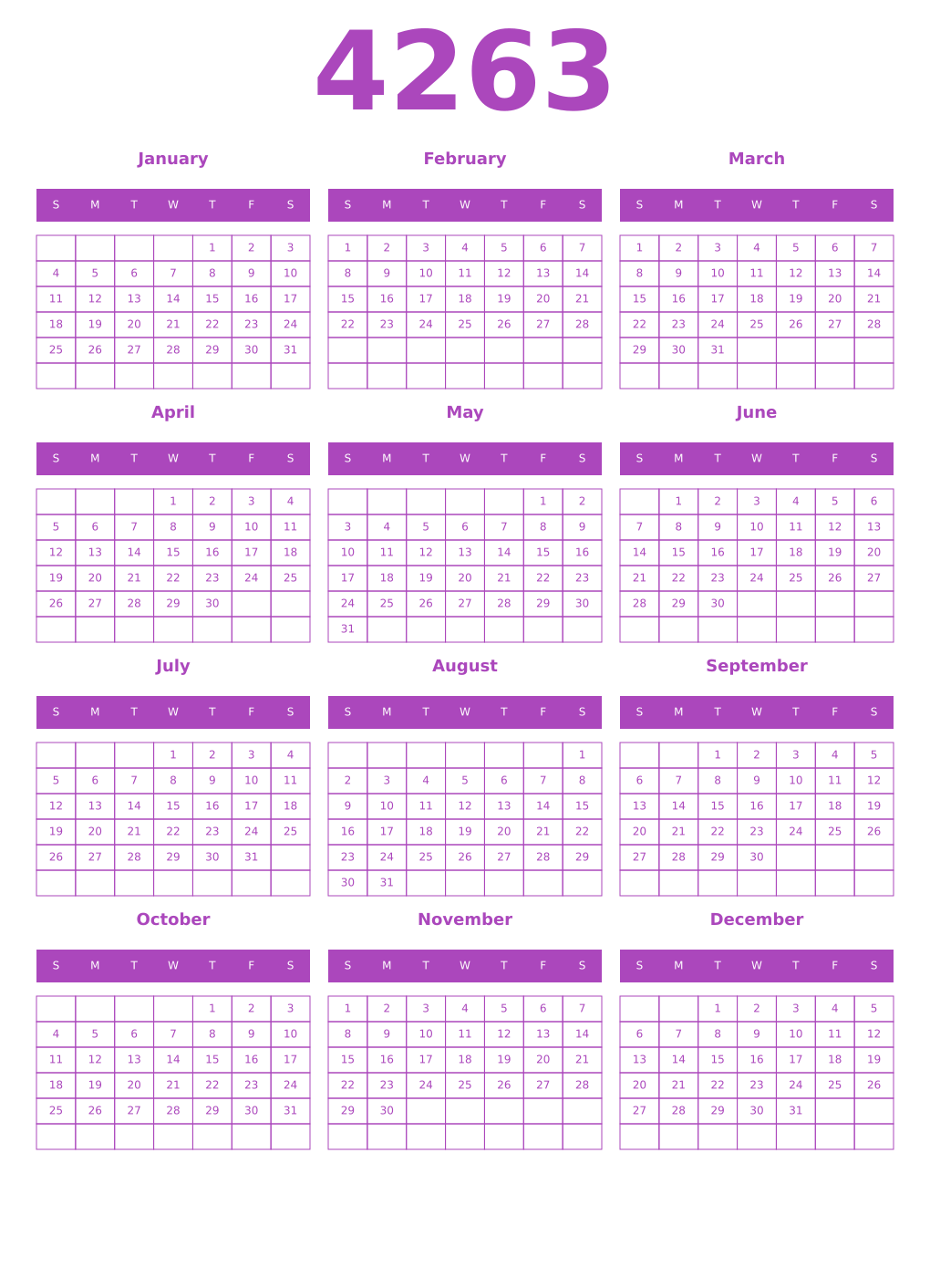 Printable 4263 Calendars