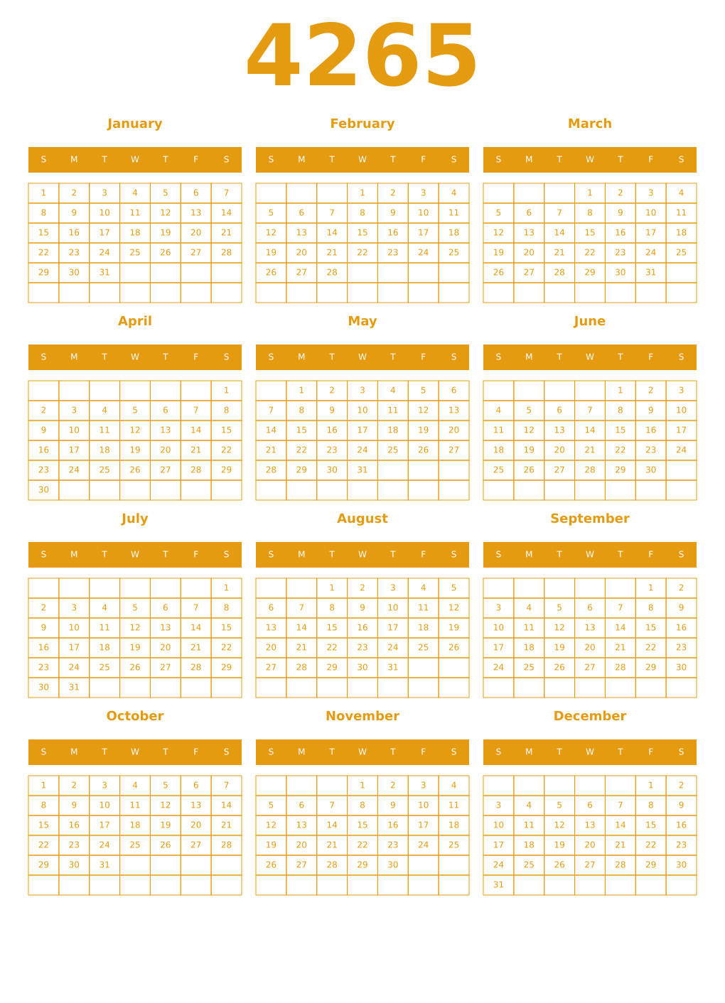 Printable 4265 Year Calendars gamboge