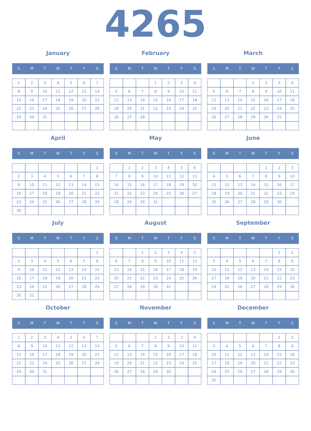Printable 4265 Year Calendars glaucous