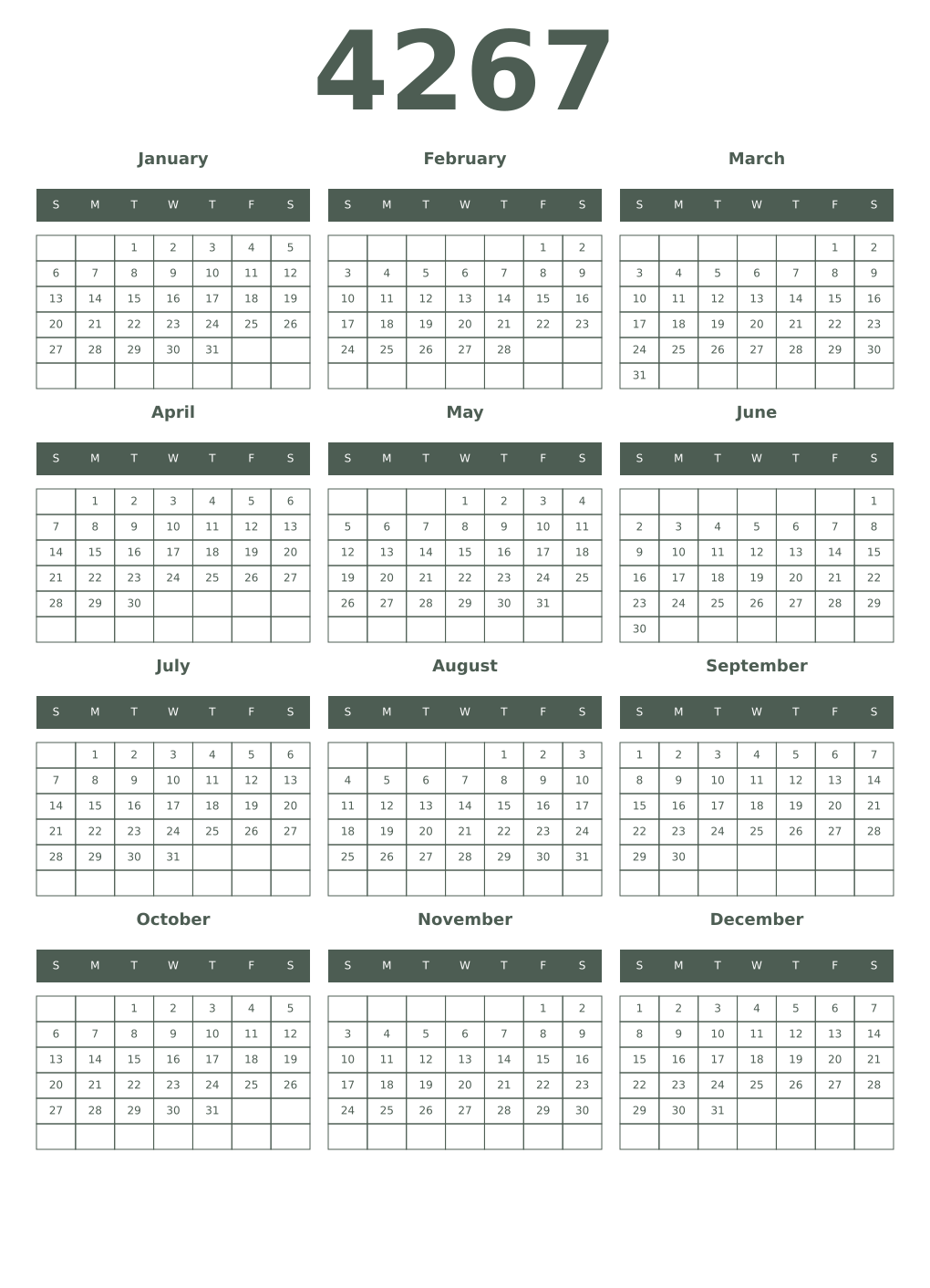 Printable 4267 Year Calendars feldgrau