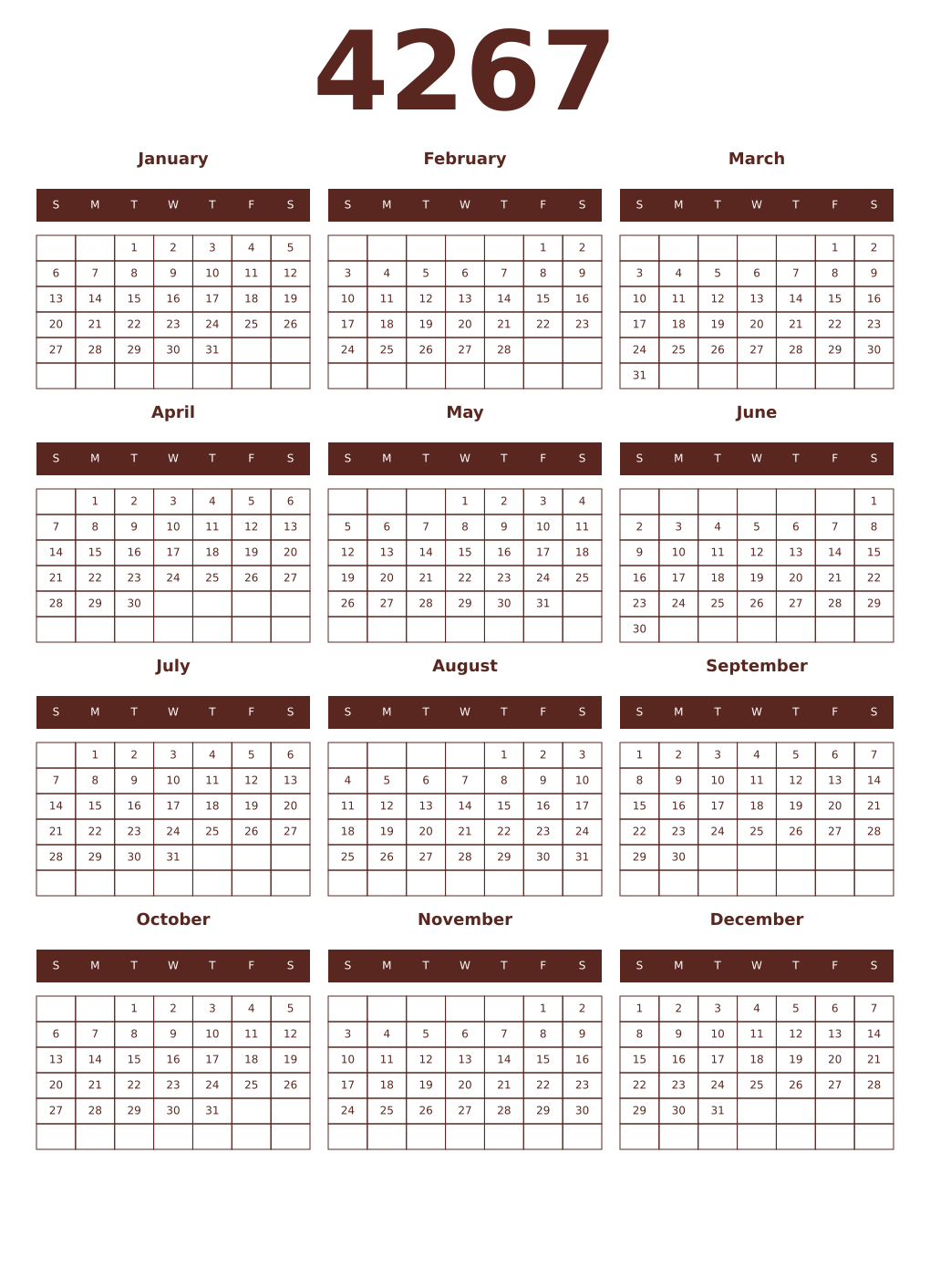 Printable 4267 Year Calendars mortuum