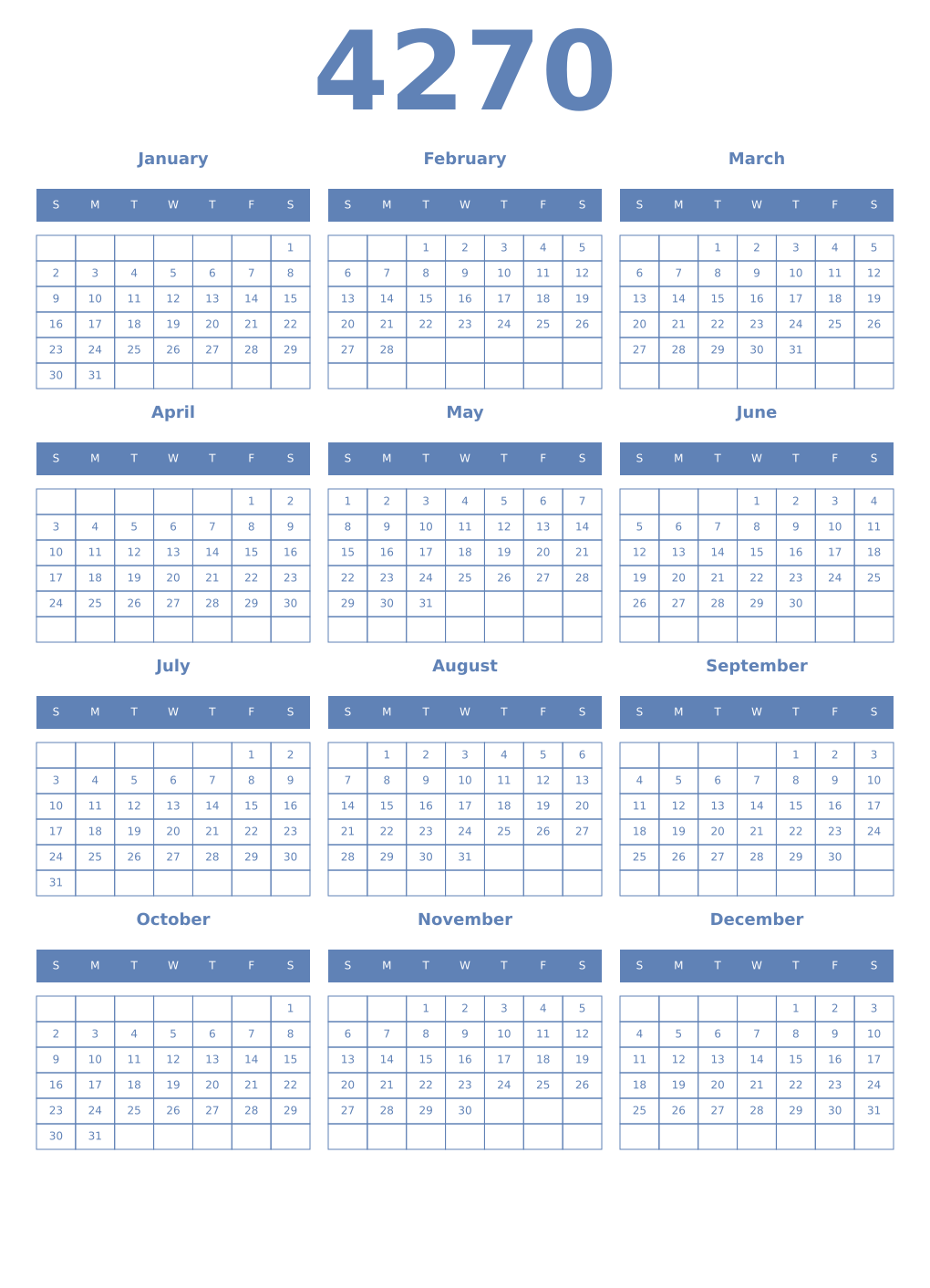 Printable 4270 Year Calendars glaucous