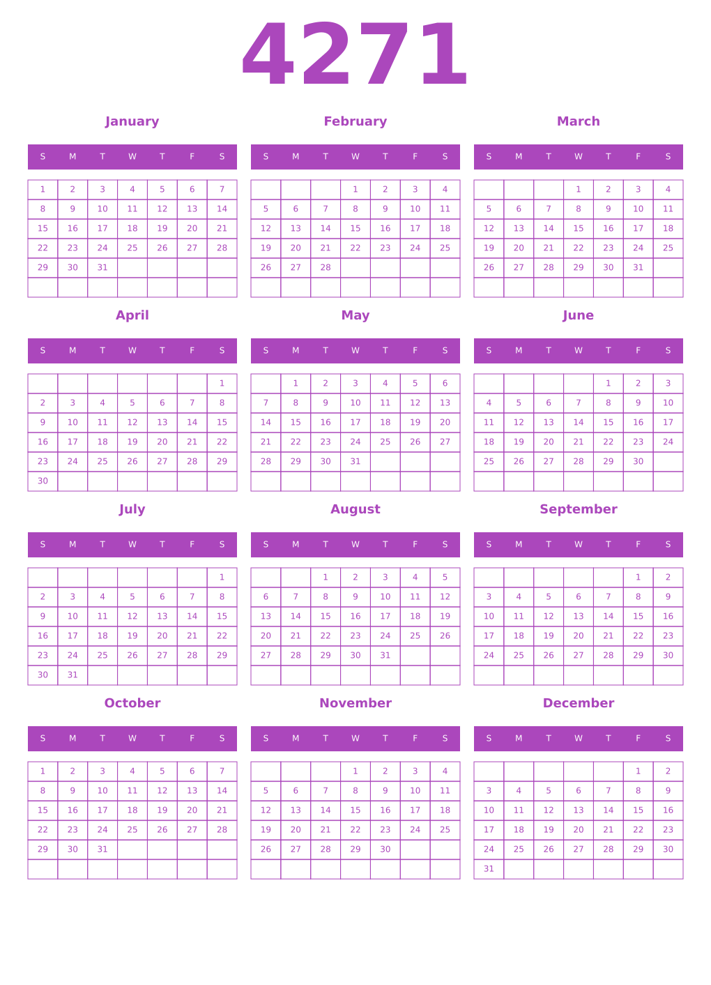Printable 4271 Calendars