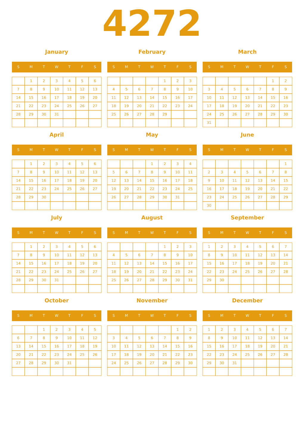 Printable 4272 Year Calendars gamboge