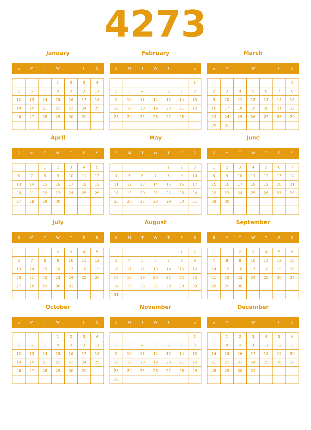 Printable 4273 Year Calendars gamboge