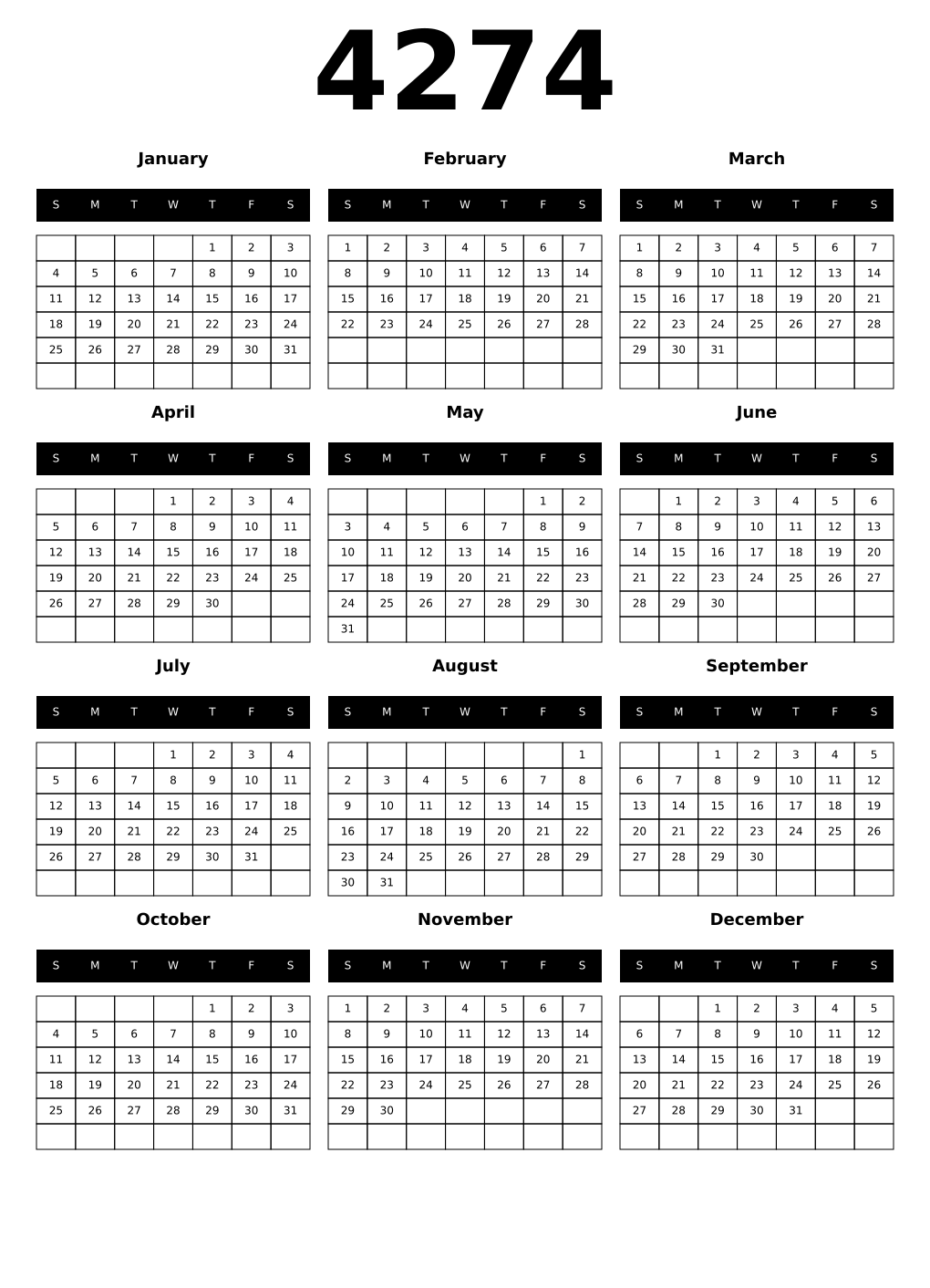 Printable 4274 Calendars